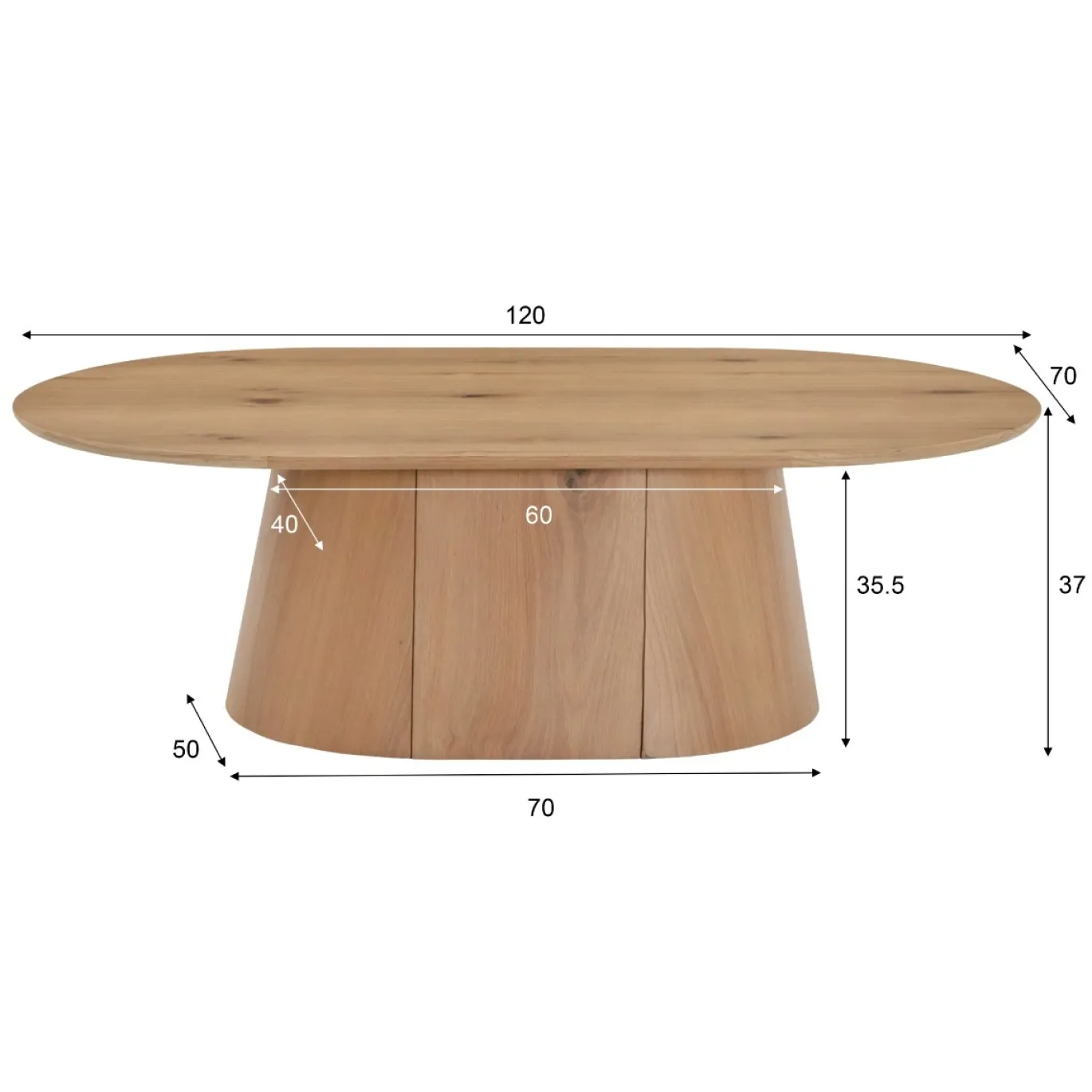 Livingfurn Salontafel Novero Ovaal Naturel Eikenfineer 120cm