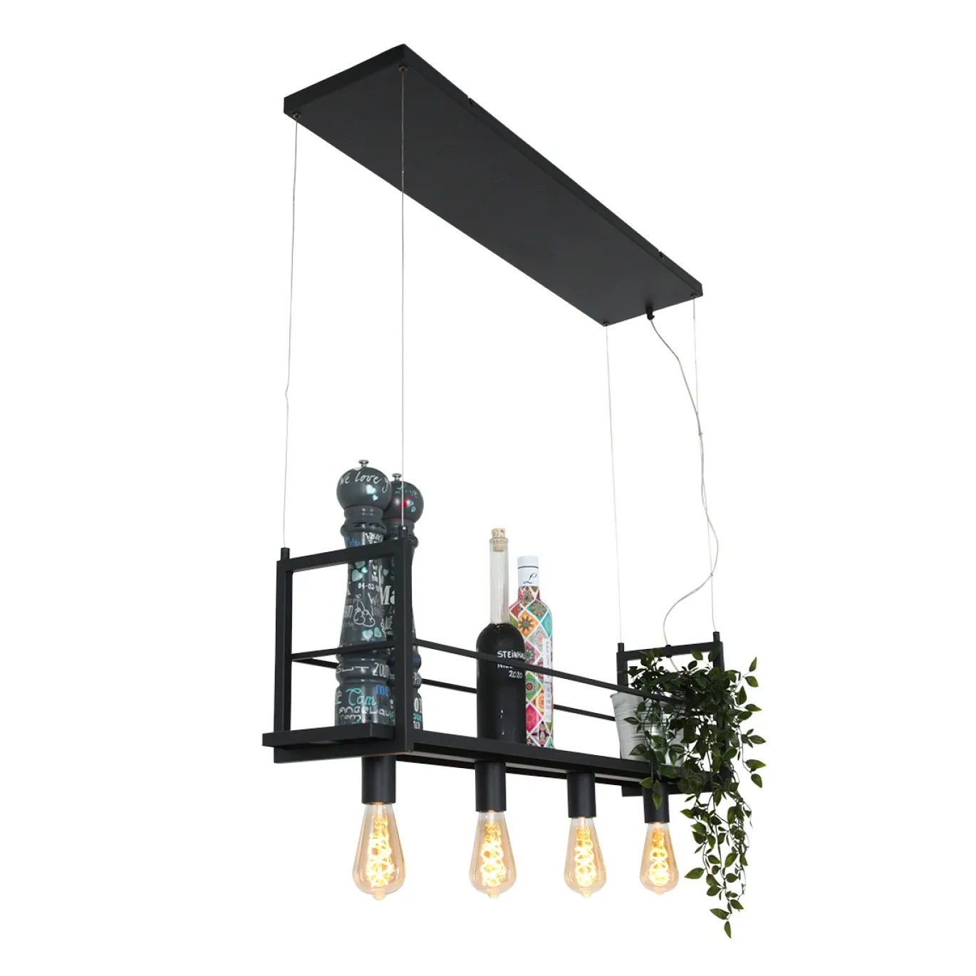 Mexlite Hanglamp Buckley met plateau 4-Lichts Zwart