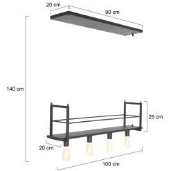 Mexlite Hanglamp Buckley met plateau 4-Lichts Zwart