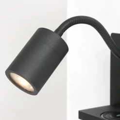 Mexlite Wandlamp Upround Zwart met Draadloze Telefoonlader
