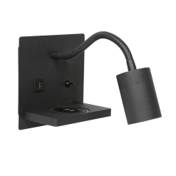 Mexlite Wandlamp Upround Zwart met Draadloze Telefoonlader