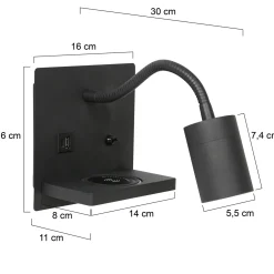 Mexlite Wandlamp Upround Zwart met Draadloze Telefoonlader