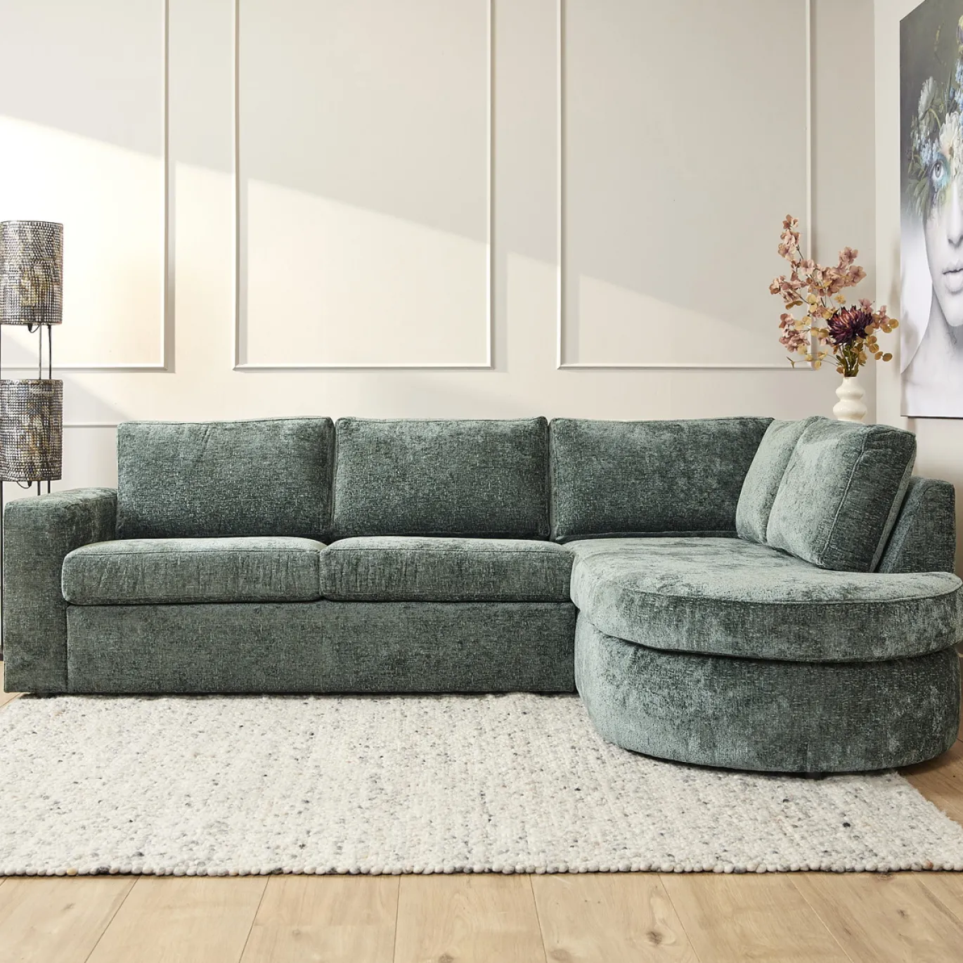 MySofa Bank Alma Groen 2,5 zits + Divan Rechts