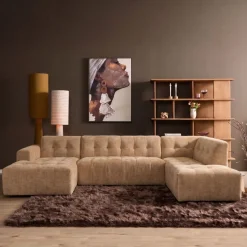 MySofa U-bank Ruby Camel Lounge L + 2,5-Zits + Ottomane R