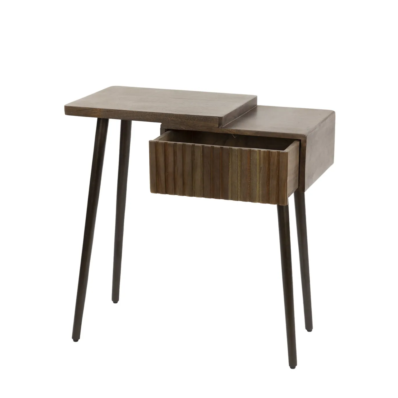 Nachtkastje Carve 1 Lade Links Massief Acacia Bruin - Giga Meubel