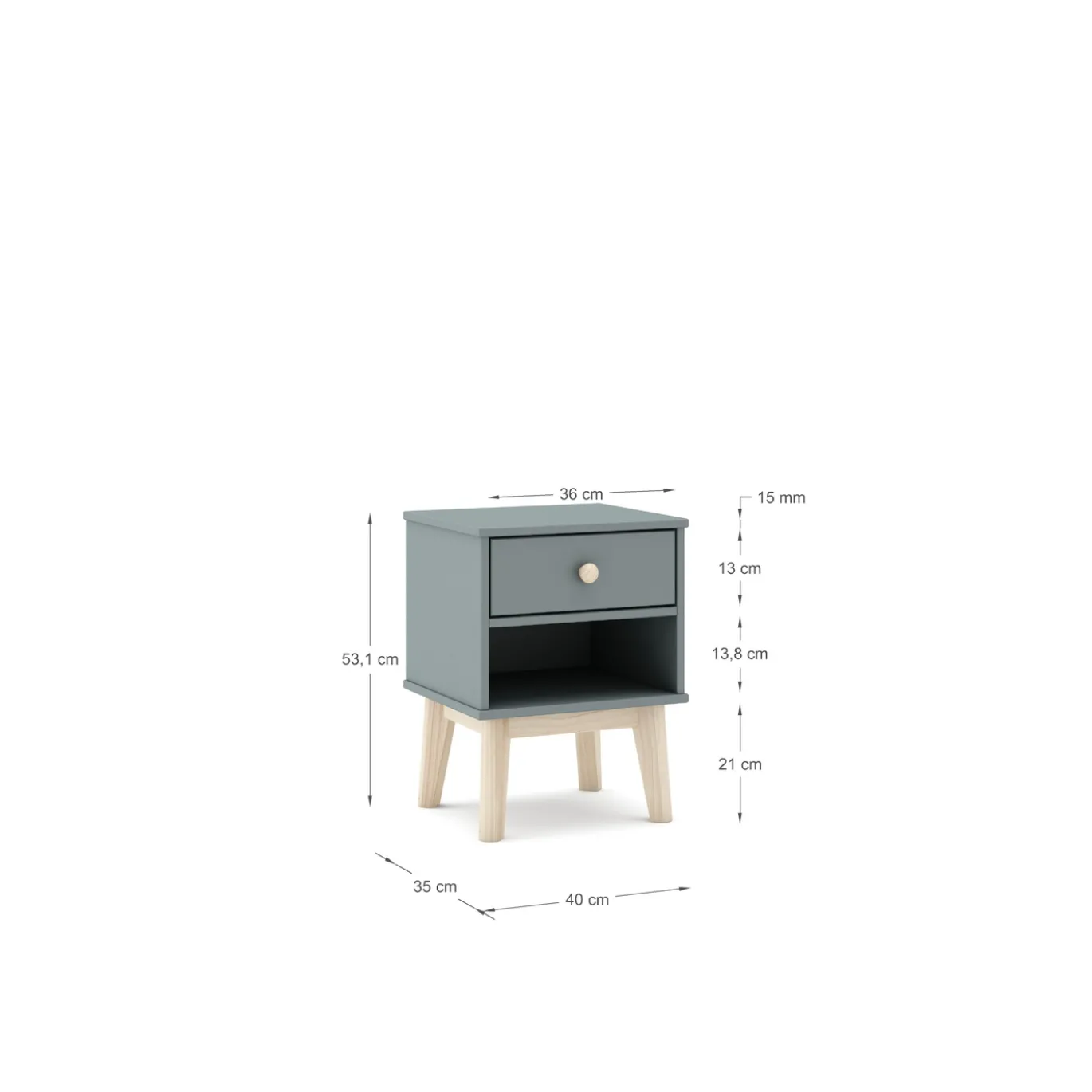 Nachtkastje Esteban 1dr1h Khaki Groen/wit - Giga Meubel
