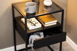 Nachtkastje Hibernia Smoke Glas Zwart - Giga Living