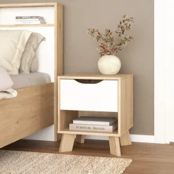 Nachtkastje Ikast 1 lade Hickory/Wit - Giga Living