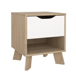 Nachtkastje Ikast 1 lade Hickory/Wit - Giga Living