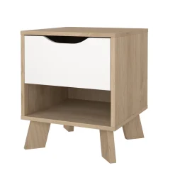Nachtkastje Ikast 1 lade Hickory/Wit - Giga Living