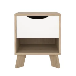 Nachtkastje Ikast 1 lade Hickory/Wit - Giga Living