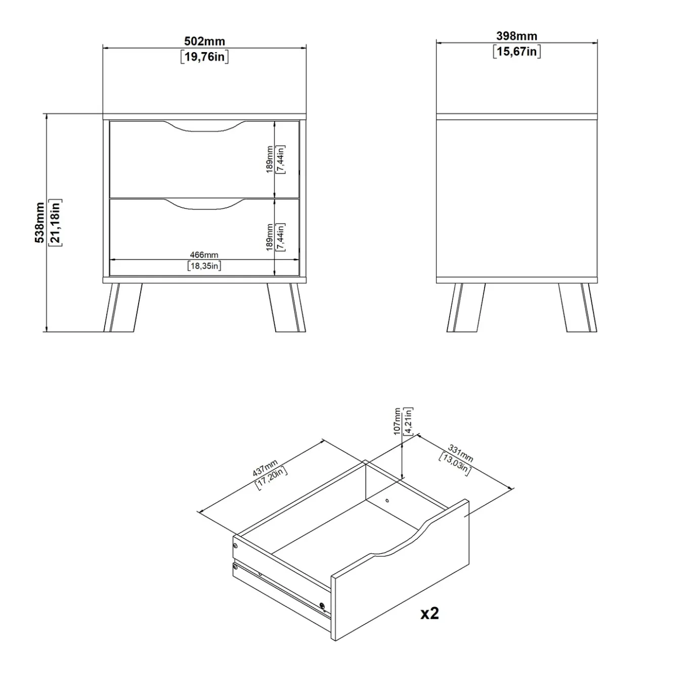 Nachtkastje Ikast 2 lades Hickory/Wit - Giga Living