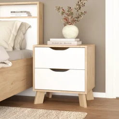 Nachtkastje Ikast 2 lades Hickory/Wit - Giga Living