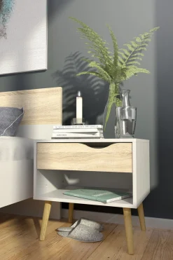 Nachtkastje Oslo 1 lade Wit/Eikenlook - Giga Living