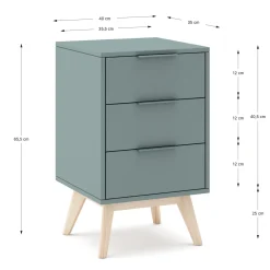 Nachtkastje Pisco 3L Khaki Groen/wit Wax - Giga Meubel