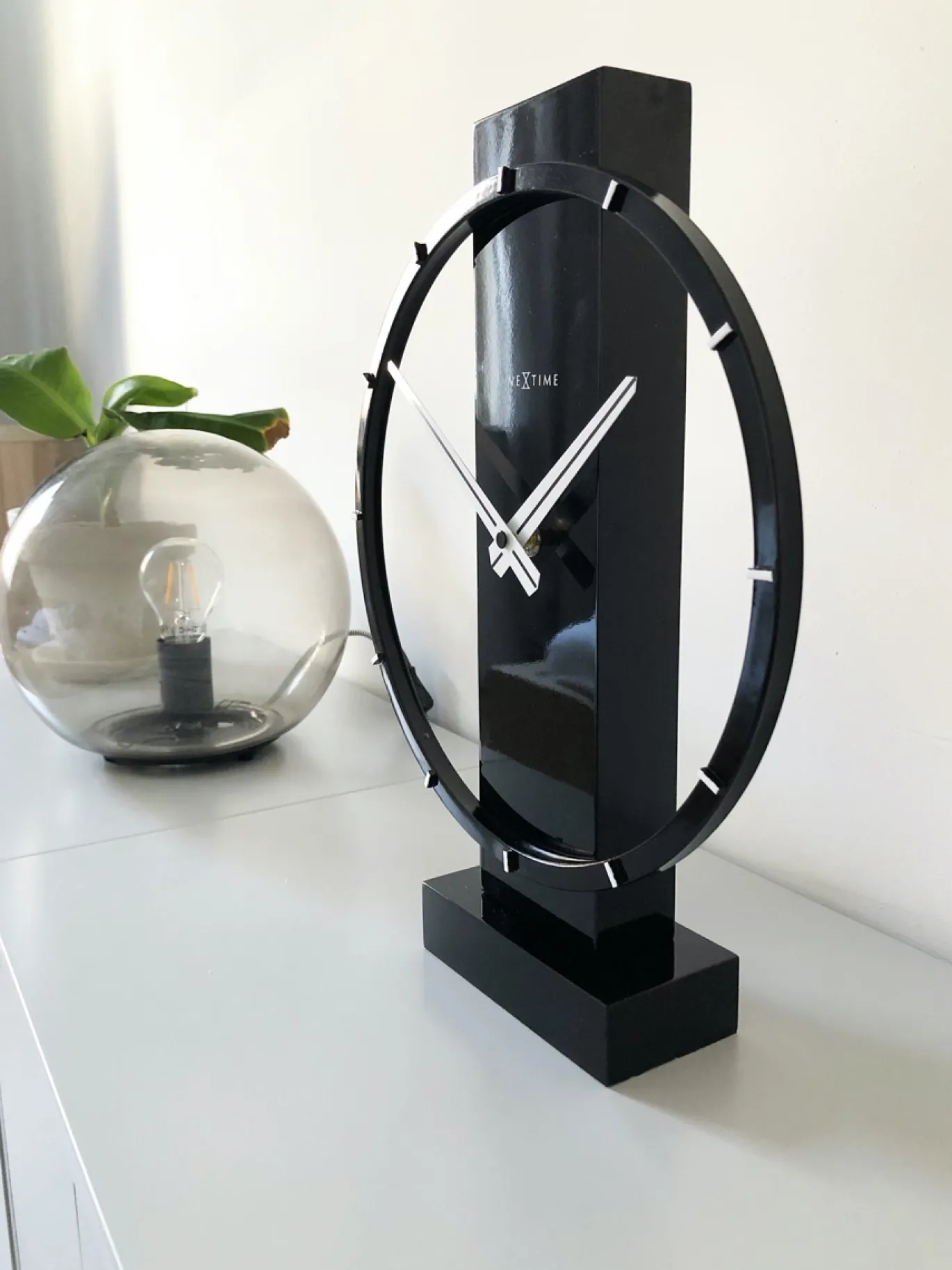 NeXtime Tafel/Wandklok Carl Small Hout/Staal Zwart