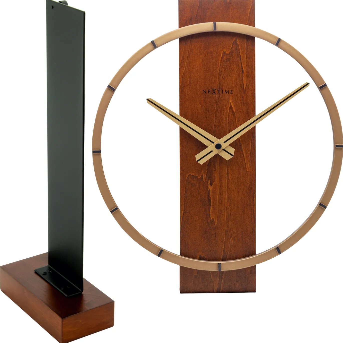 NeXtime Tafel/Wandklok Carl Small Hout/Staal Bruin