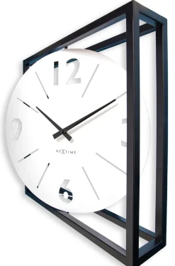 NeXtime Tafel/Wandklok Time Frame Metaal Zwart/Wit 40x40cm
