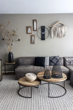 NeXtime Wandklok Carl Hout/Staal Zwart