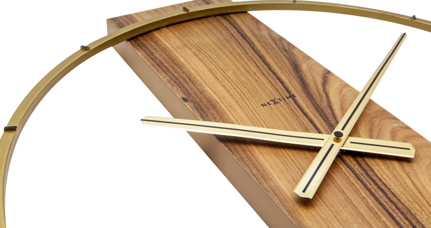 NeXtime Wandklok Carl Hout/Staal Bruin