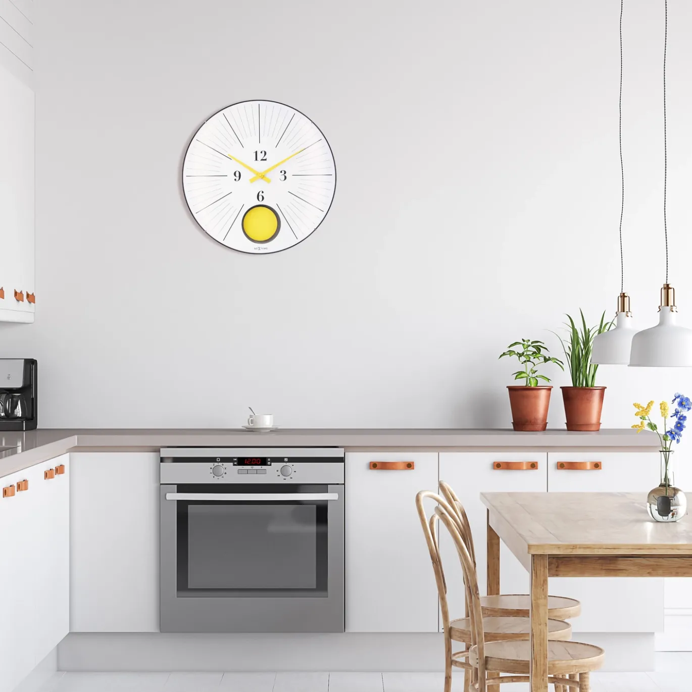 NeXtime Wandklok Duomo Pendulum Geel Ø50cm