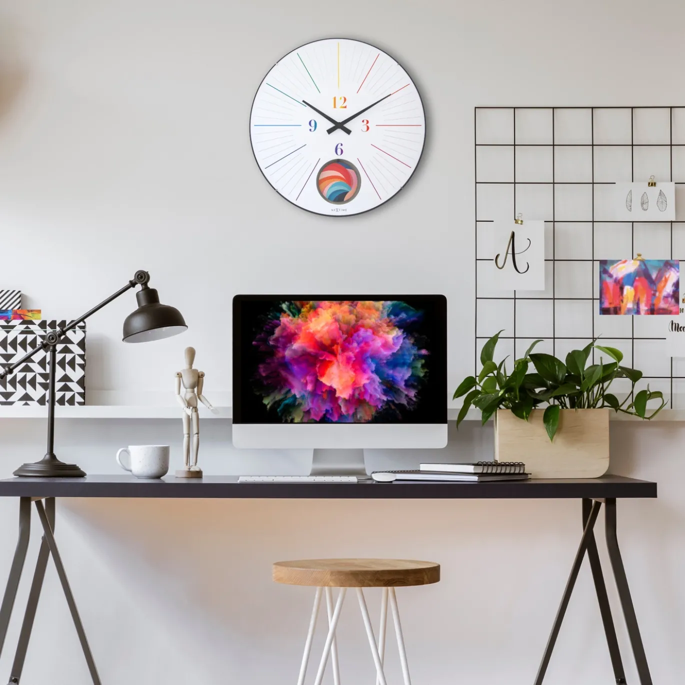 NeXtime Wandklok Duomo Pendulum Regenboog Ø50cm