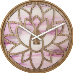 NeXtime Wandklok Lotus Hout/Roze Ø40cm