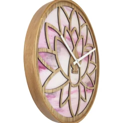 NeXtime Wandklok Lotus Hout/Roze Ø40cm