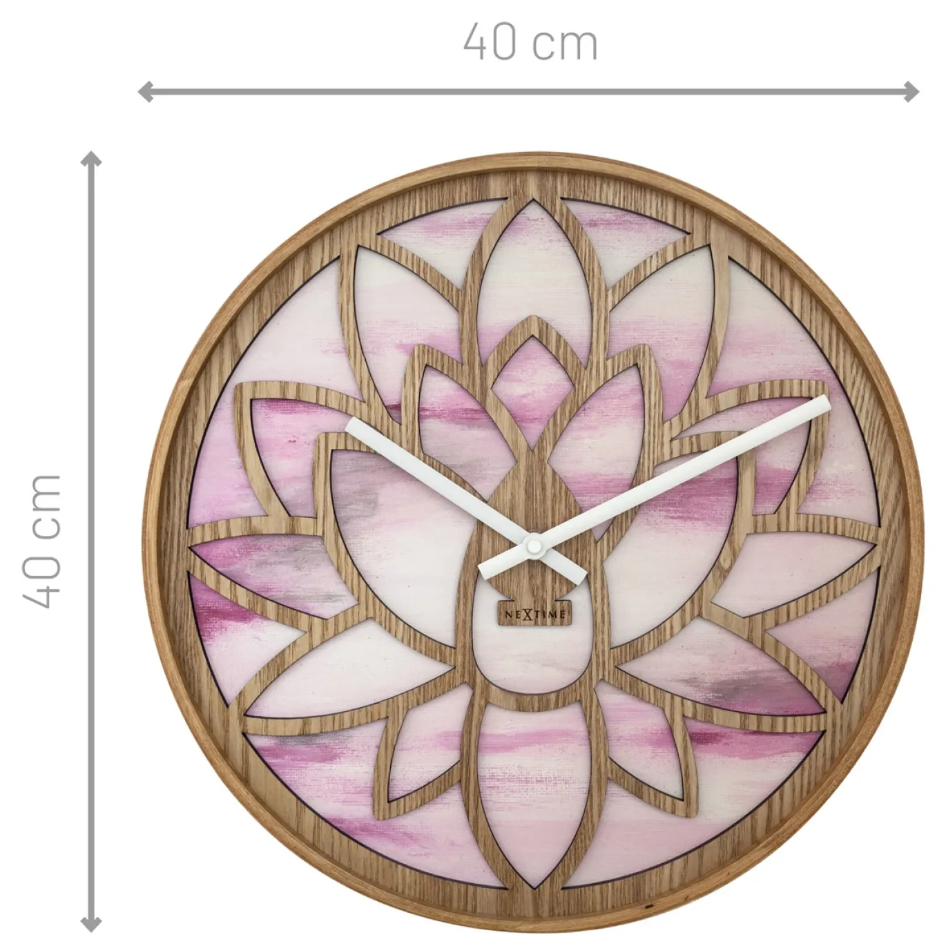 NeXtime Wandklok Lotus Hout/Roze Ø40cm