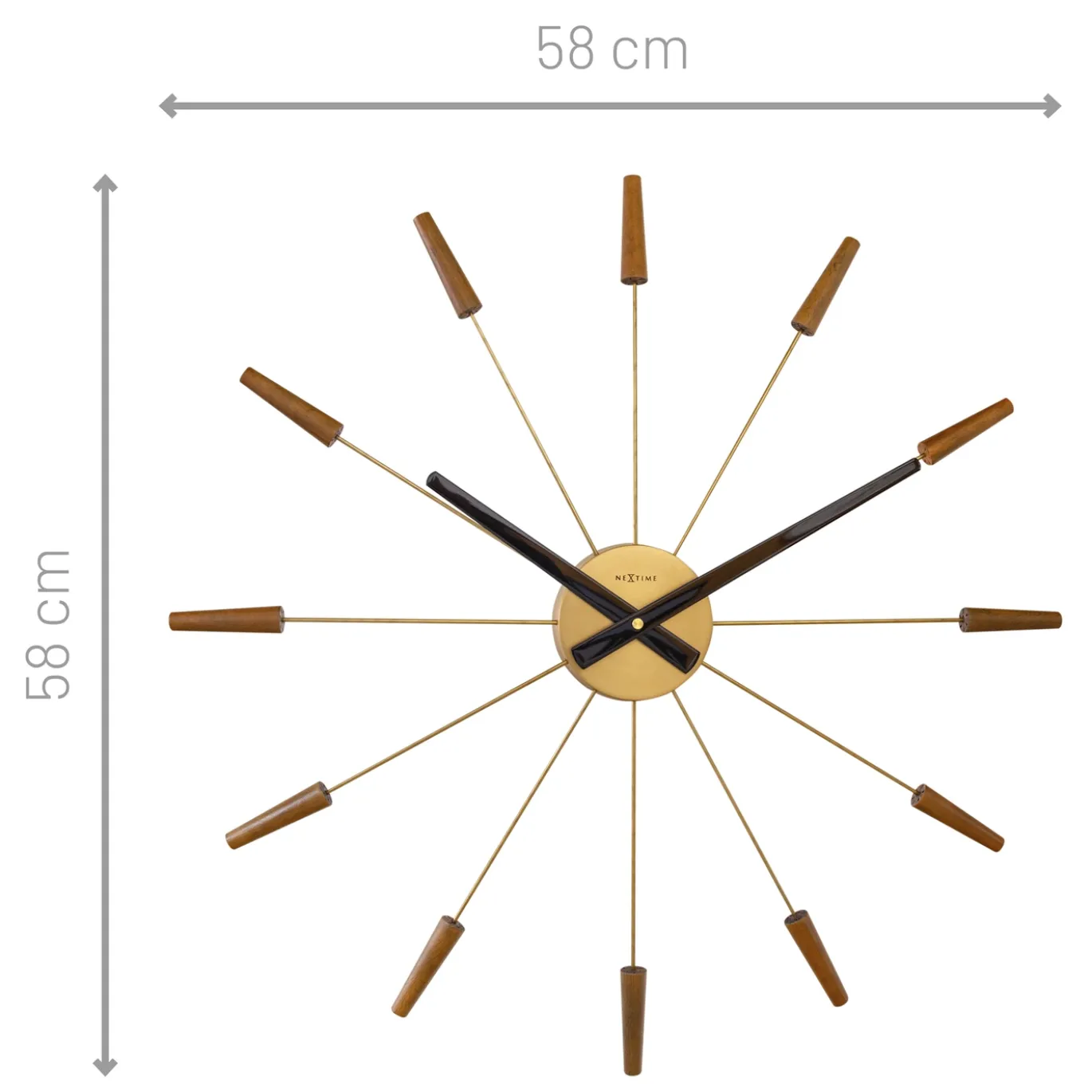 NeXtime Wandklok Plug Inn Walnoot/Goud Ø58cm