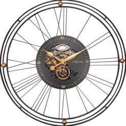 NeXtime Wandklok Roman Gear XXL Zwart/Koper Metaal Ø90cm