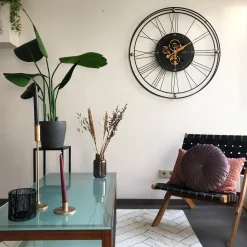 NeXtime Wandklok Roman Gear XXL Zwart/Koper Metaal Ø90cm