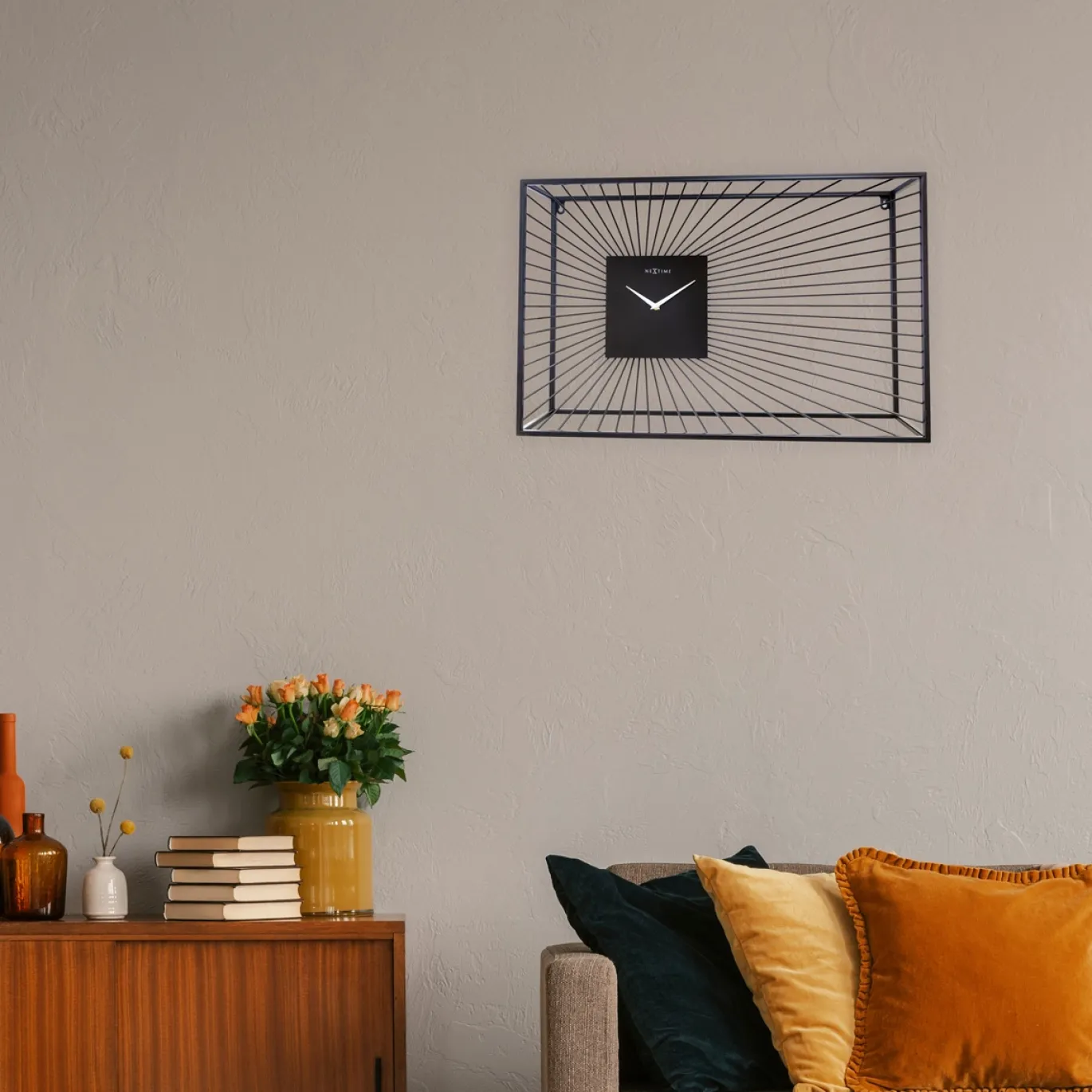 NeXtime Wandklok Vasco Metaal Zwart 70x45cm