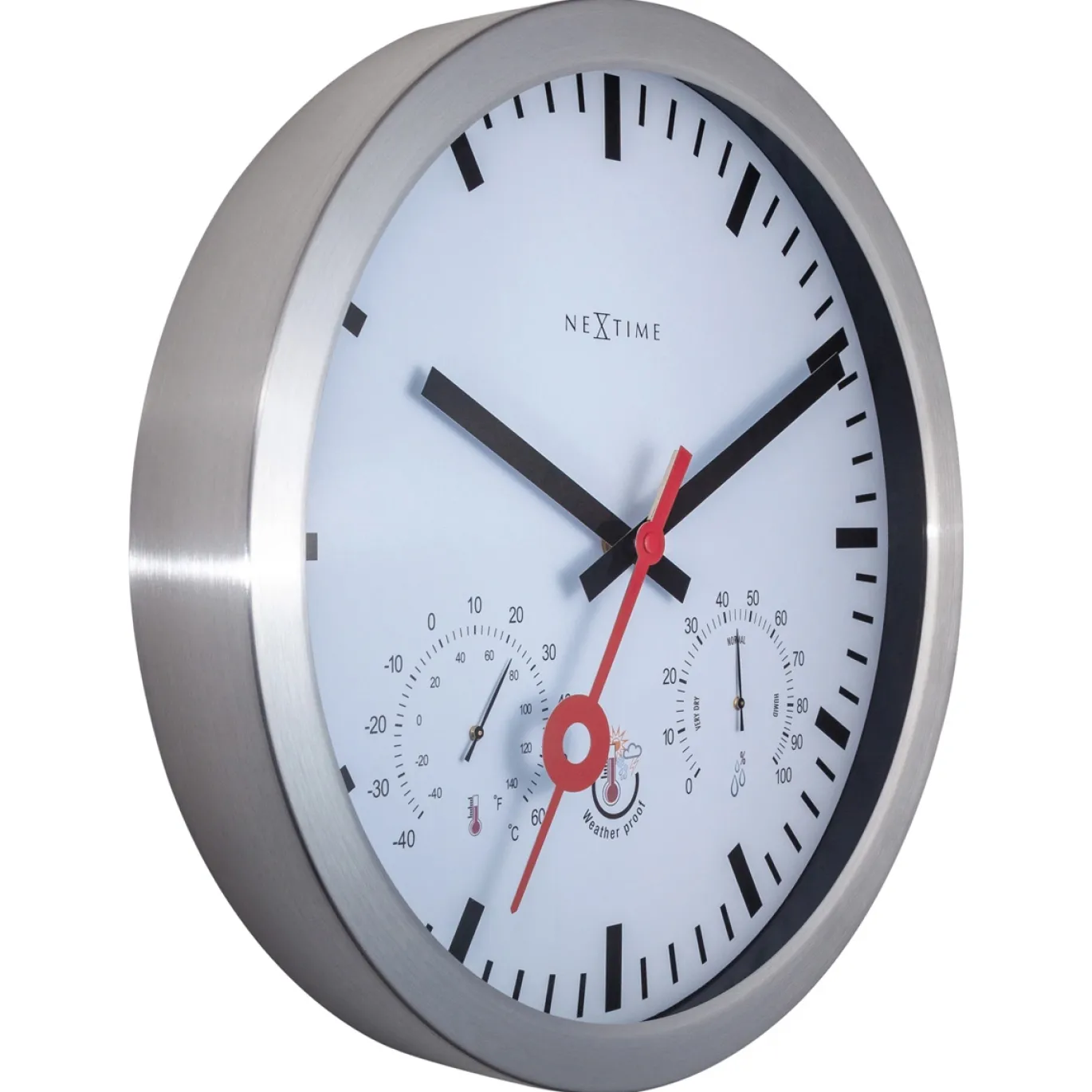 NeXtime Wandklok/Weerstation Clematis Weerbestendig Stripe Wit Ø35cm