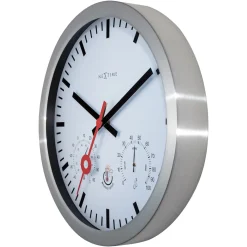 NeXtime Wandklok/Weerstation Clematis Weerbestendig Stripe Wit Ø35cm