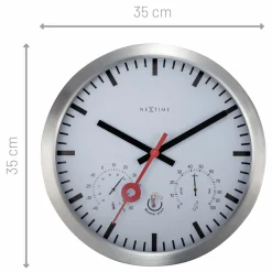NeXtime Wandklok/Weerstation Clematis Weerbestendig Stripe Wit Ø35cm
