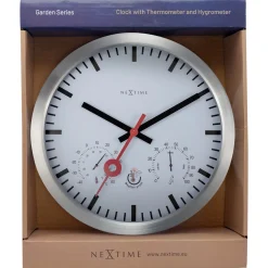 NeXtime Wandklok/Weerstation Clematis Weerbestendig Stripe Wit Ø35cm
