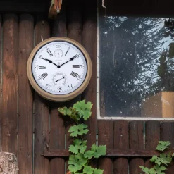 NeXtime Wandklok/Weerstation Hyacinth Numbers Weerbestendig Bruin Ø40cm