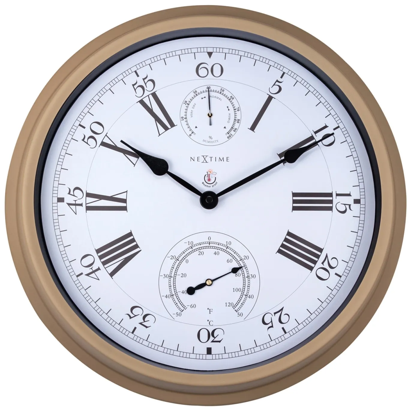 NeXtime Wandklok/Weerstation Clematis Weerbestendig Numbers Wit Ø35cm