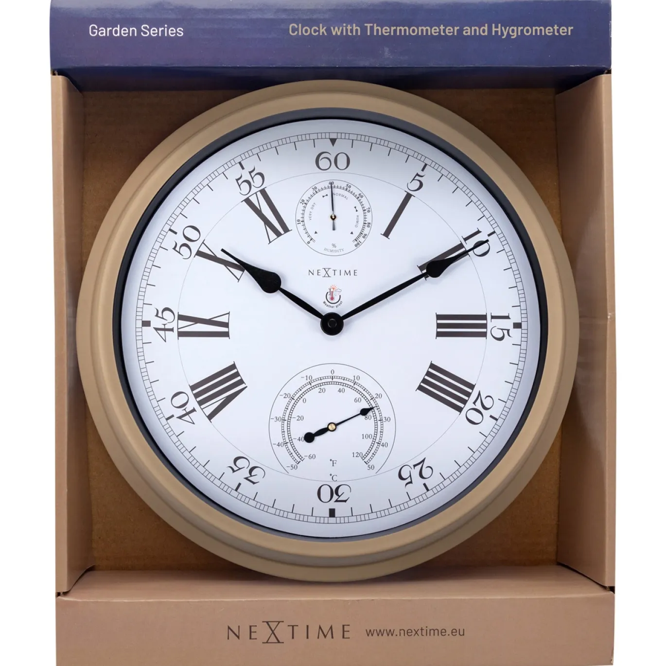 NeXtime Wandklok/Weerstation Clematis Weerbestendig Numbers Wit Ø35cm