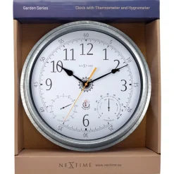NeXtime Wandklok/Weerstation Tulip Weerbestendig Zilver Ø40cm