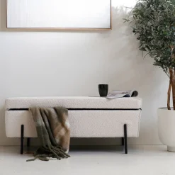 Opbergbank Jari Beige Bouclé 110cm - Giga Meubel