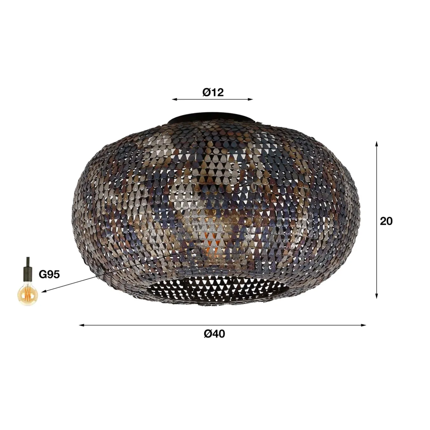 Plafondlamp Armor Zwart/Bruin Ø40cm - Giga Meubel
