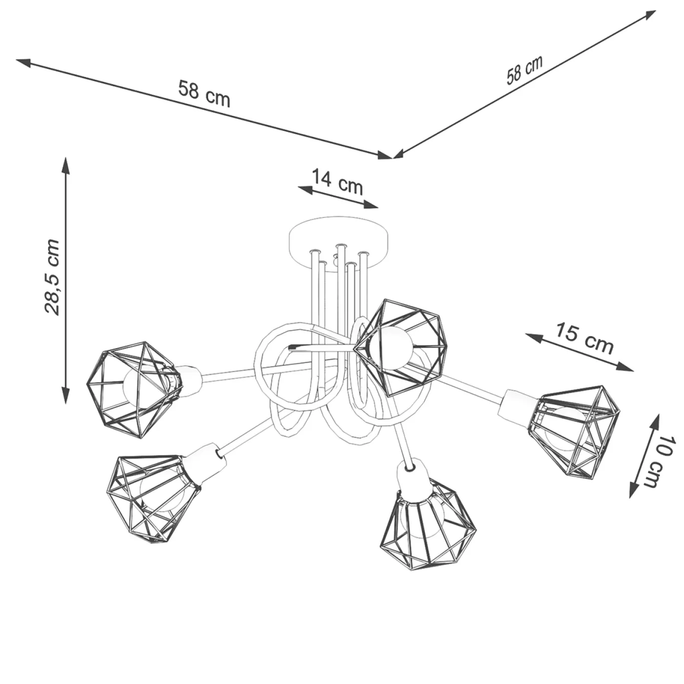Plafondlamp Artemis 5-Lichts Zwart - Giga Meubel