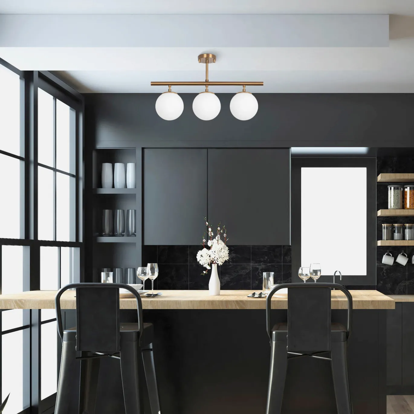 Plafondlamp Atmaca Goud/Wit 3-Lichts