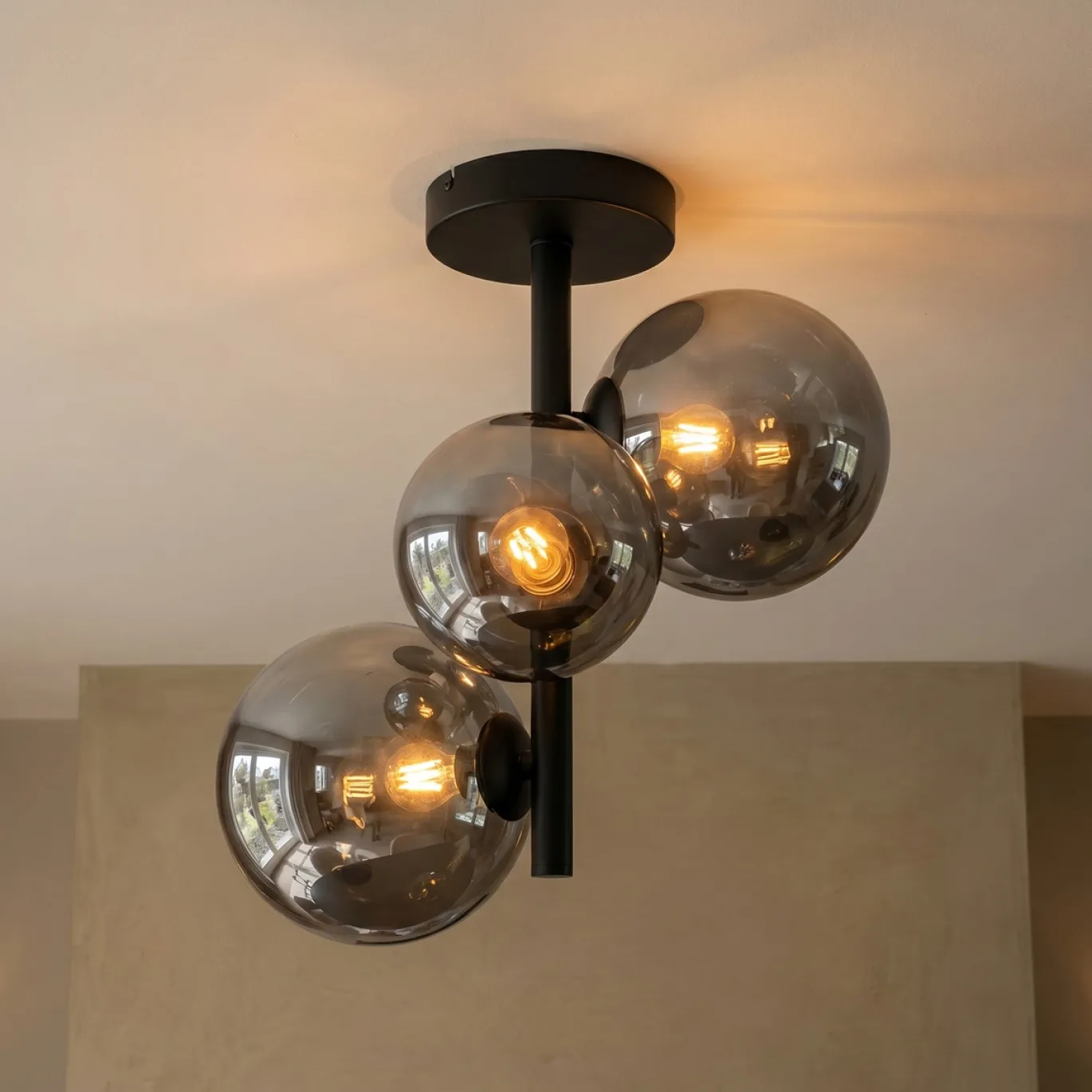 Plafondlamp Finn 3-Lichts Smoke Glas - Giga Meubel