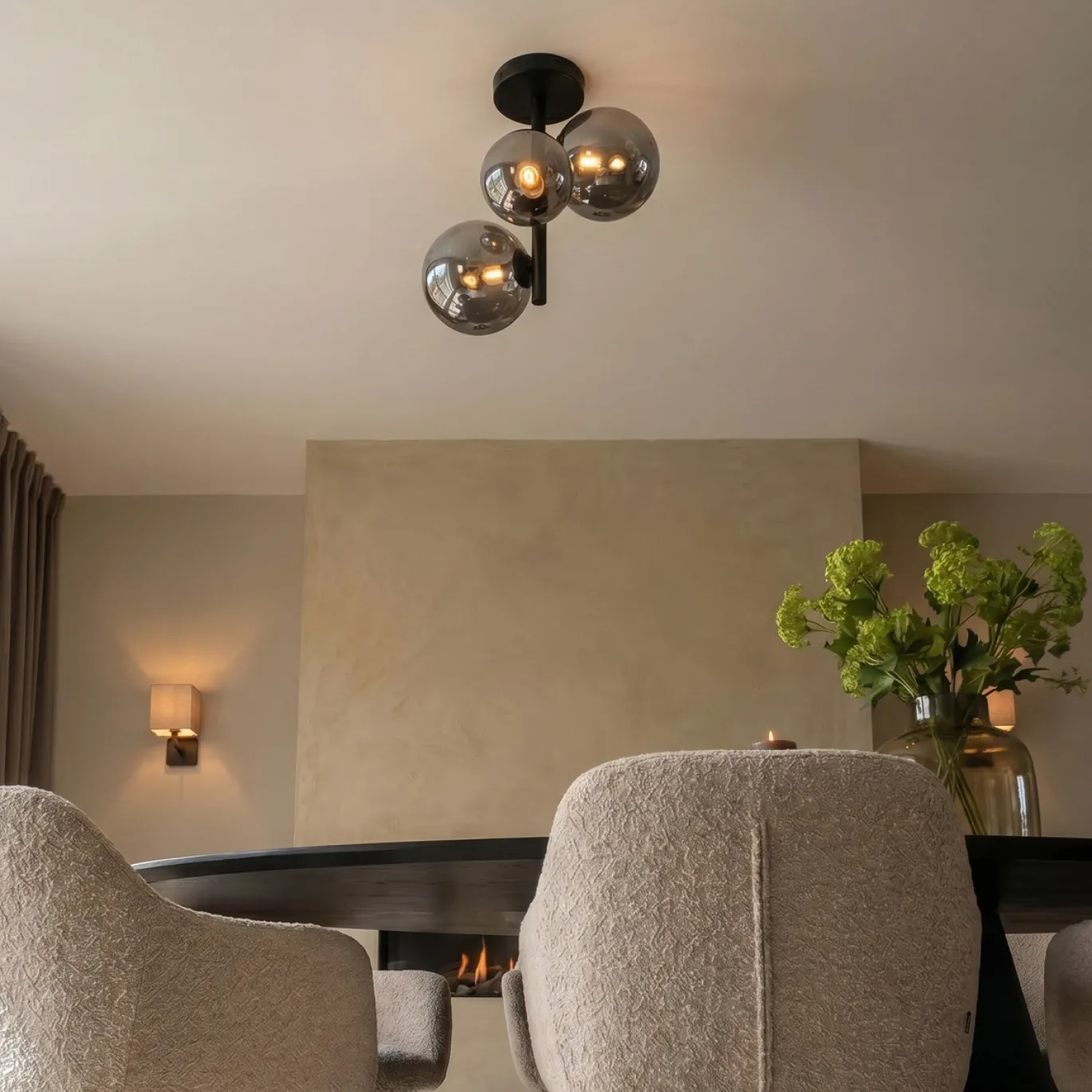 Plafondlamp Finn 3-Lichts Smoke Glas - Giga Meubel