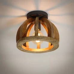 Plafondlamp Gebogen Houten Spijl Massief Mango Naturel - Giga Meubel