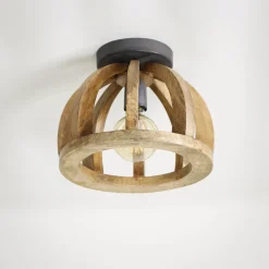 Plafondlamp Gebogen Houten Spijl Massief Mango Naturel - Giga Meubel