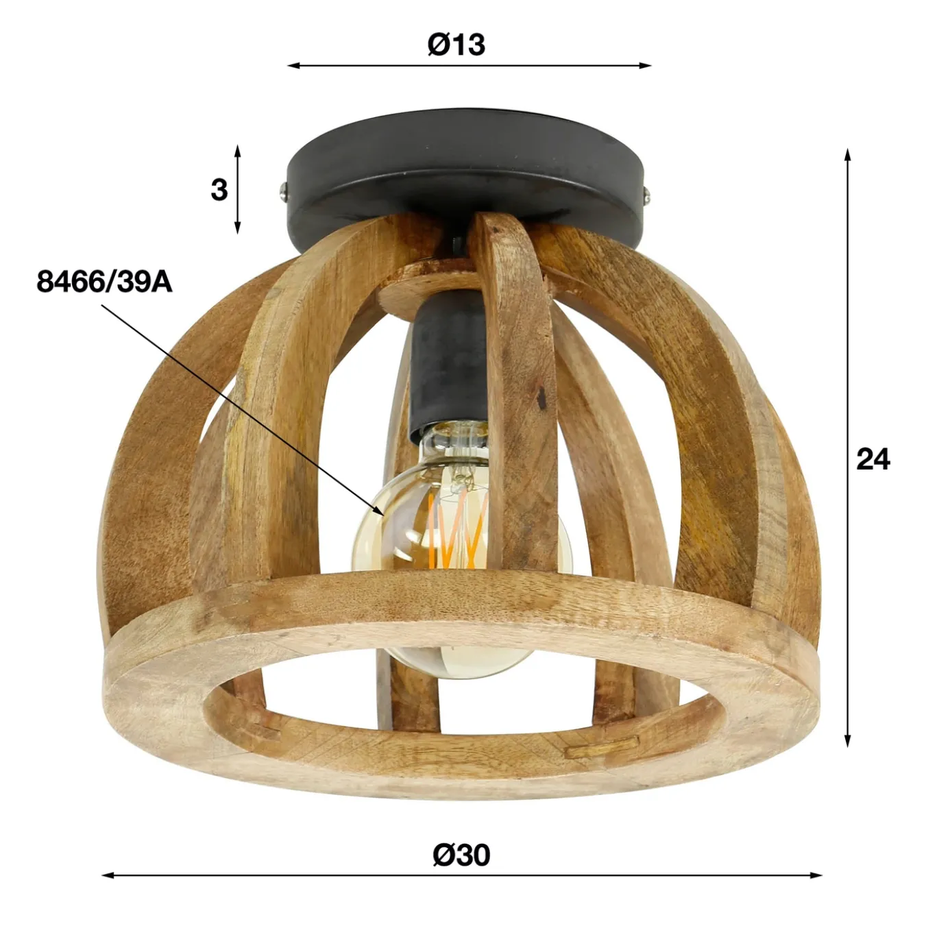 Plafondlamp Gebogen Houten Spijl Massief Mango Naturel - Giga Meubel